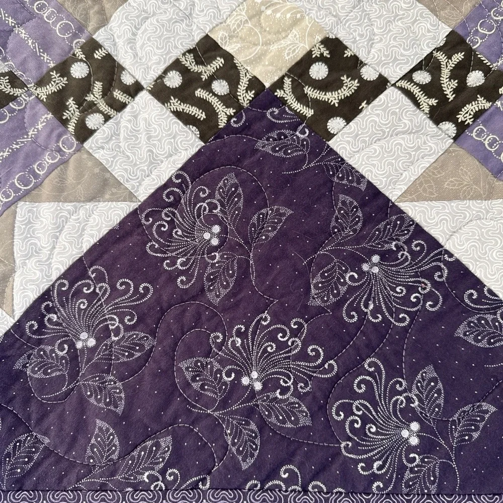 HANDMADE MACHINE QUILTED PURPLE PATCHWORK STAR LAP QUILT BLANKET 50